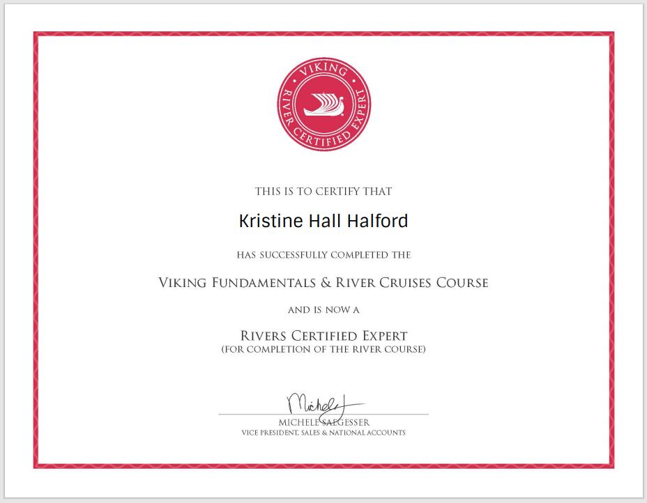 viking river cruise certificate